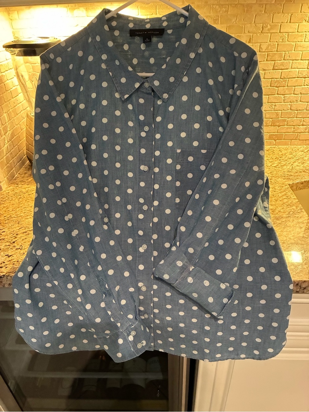 Tommy Hilfiger Blue and White Polka Dot Button-Down Shirt